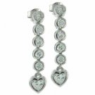 Sterling Silver CZ Circle and Heart Dangle Earrings E2699