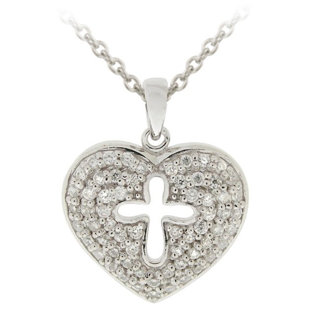 Sterling Silver CZ Cross Heart Pendant P12368