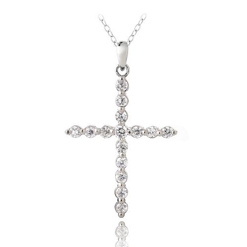 Sterling Silver CZ Cross Necklace P13577