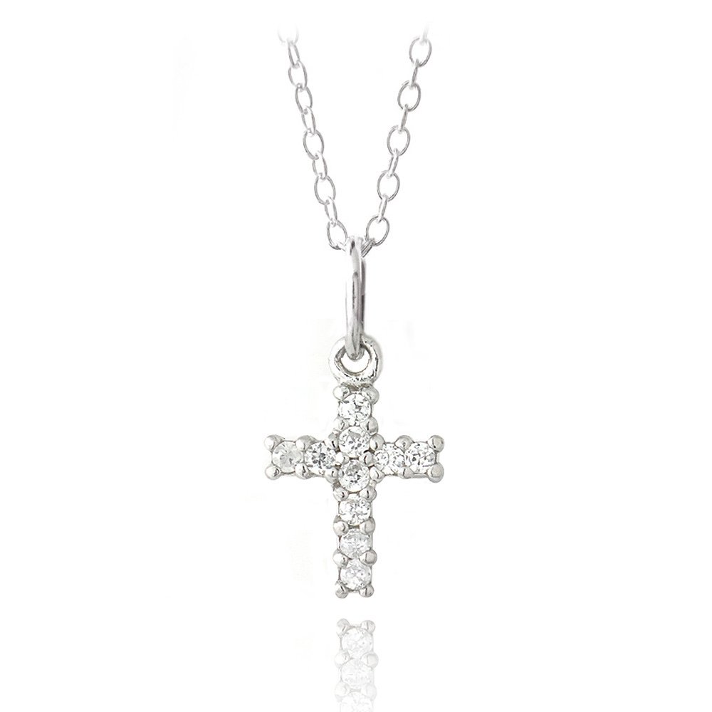 Sterling Silver CZ Cross Novelty Necklace P13242