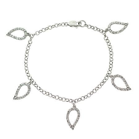 Sterling Silver CZ Dangle Leaf Charm Bracelet B9555