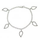 Sterling Silver CZ Dangle Leaf Charm Bracelet B9555
