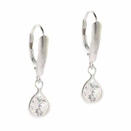 Sterling Silver CZ Dangle Leverback Earrings E8003