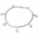 Sterling Silver CZ Dangling Heart & Stars Bracelet 2137