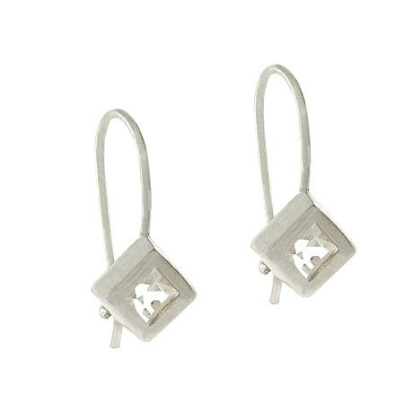 Sterling Silver CZ Diamond Shaped Cube Drop Earrings E9524