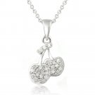 Sterling Silver CZ Double Cherries Novelty Necklace P13246