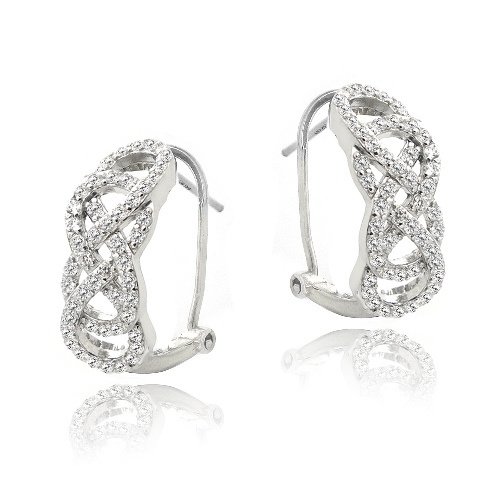 Sterling Silver CZ Double Eternity Half Hoop Earrings E13295