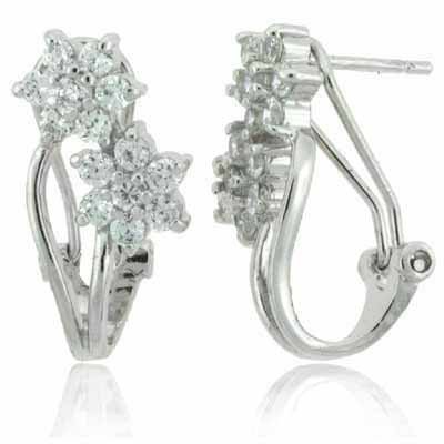 Sterling Silver CZ Double Flower Earrings E2705