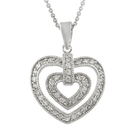 Sterling Silver CZ Double Heart Pendant P10613