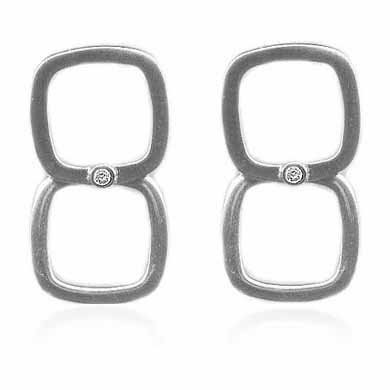 Sterling Silver CZ Double Open Square Earrings E2763