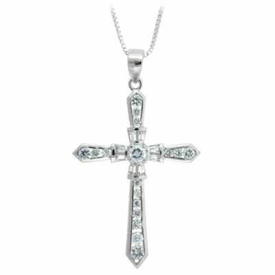 Sterling Silver CZ Elegant Cross Pendant P2671