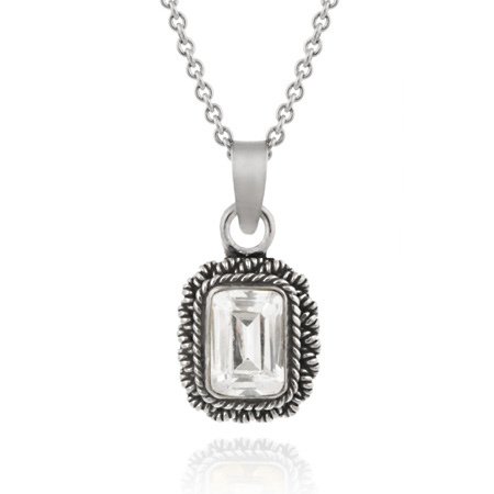 Sterling Silver CZ Emerald Cut Vintage Pendant P239