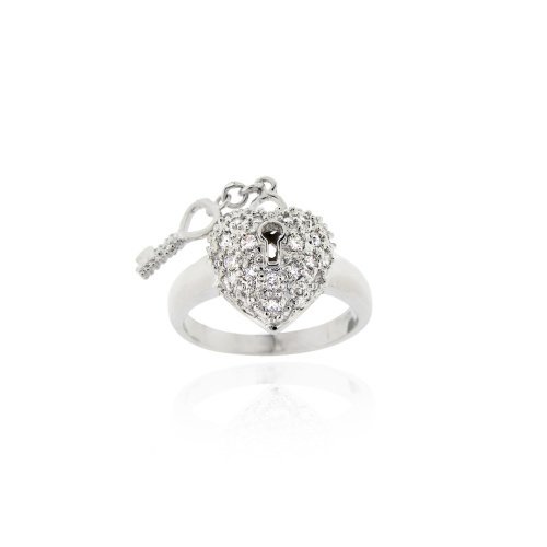 Sterling Silver CZ Filigree Heart & Key Ring Size 5 R11040-5