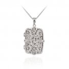 Sterling Silver CZ Filigree Swirl Rectangle Locket Pendant P11264