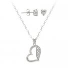 Sterling Silver CZ Floating Heart Pendant & Stud Earrings Set S11070