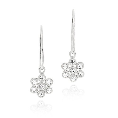 Sterling Silver CZ Flower Dangle Earrings E11546