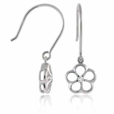 Sterling Silver CZ Flower Dangle Earrings E2914