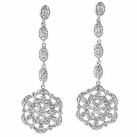 Sterling Silver CZ Flower Dangle Earrings E7021