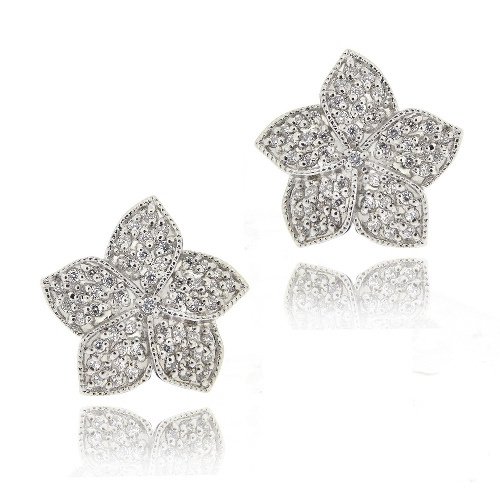 Sterling Silver CZ Flower Stud Earrings E12736