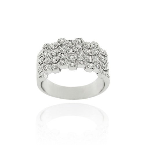 Sterling Silver CZ Four-Row Wave Band Ring 1570-7