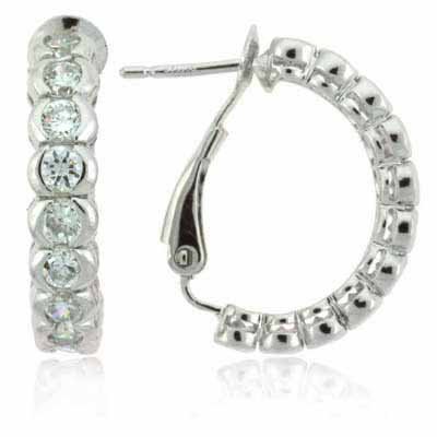 Sterling Silver CZ Half Hoop Earrings E2771