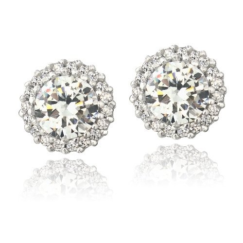 Sterling Silver CZ Halo Stud Earrings E13676
