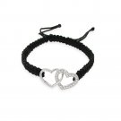 Sterling Silver CZ Heart Adjustable Weave Bracelet B12387
