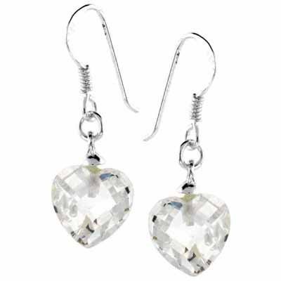 Sterling Silver CZ Heart Dangle Earrings E4216