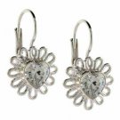 Sterling Silver CZ Heart Flower Leverback Earrings E8014