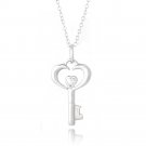 Sterling Silver CZ Heart Key Necklace P13115