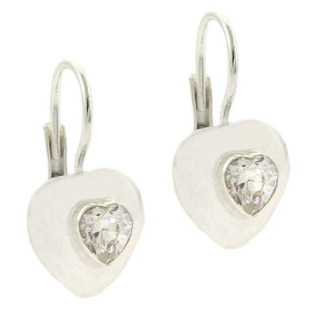 Sterling Silver CZ Heart Leverback Earrings E9994