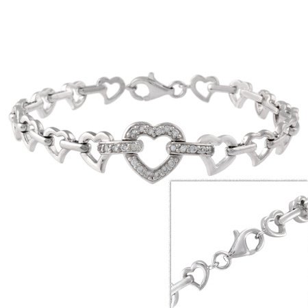Sterling Silver CZ Heart Link Bracelet B10741