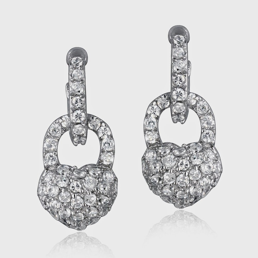 Sterling Silver CZ Heart Padlock Earrings E4389