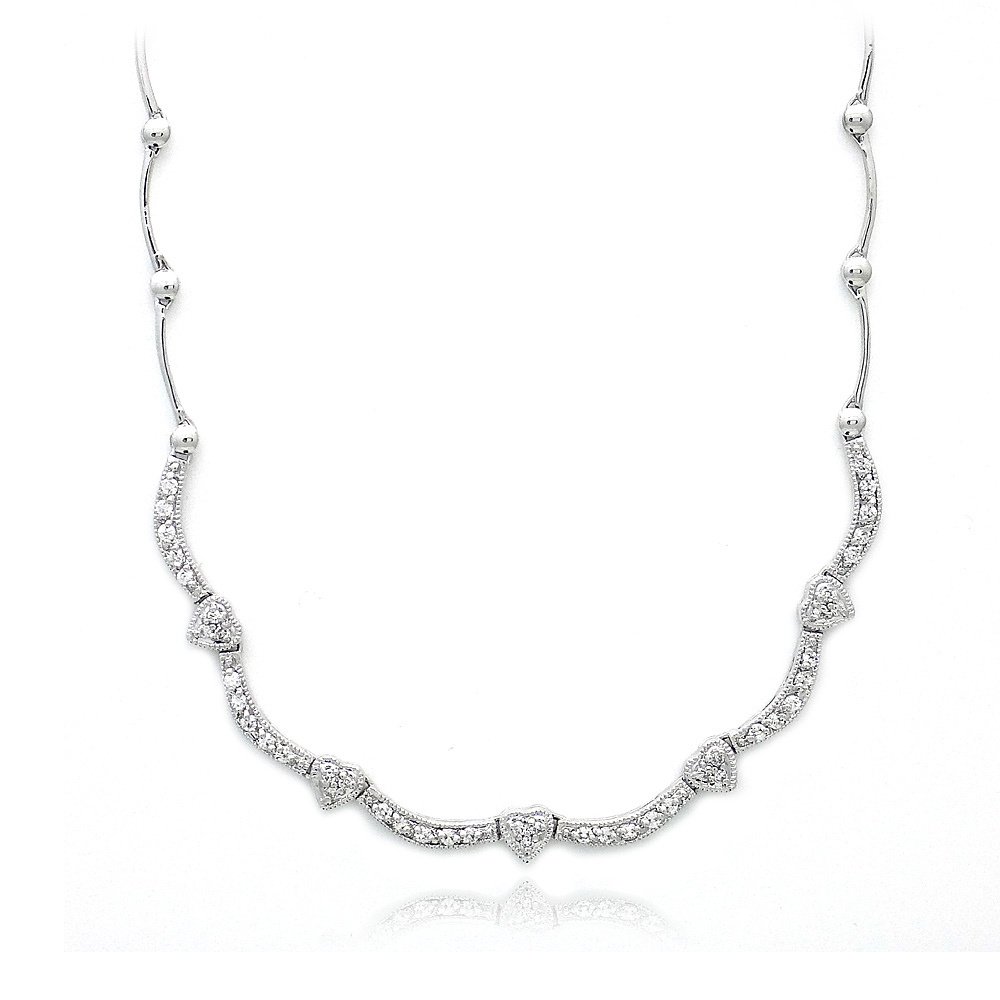 Sterling Silver CZ Heart Wave Necklace N12830