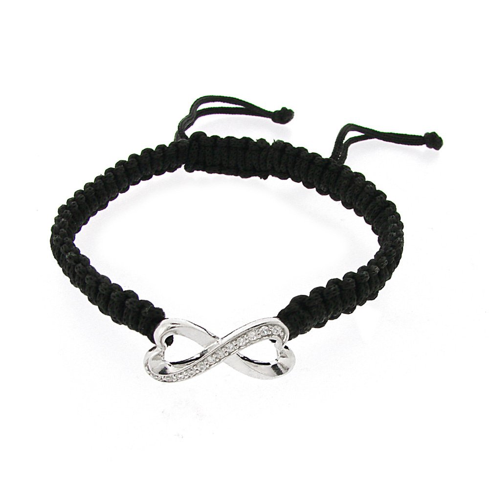 Sterling Silver CZ Infinity Adjustable Weave Bracelet B12388
