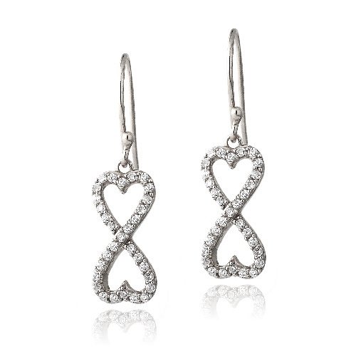 Sterling Silver CZ Infinity Hearts Dangle Earrings E13608