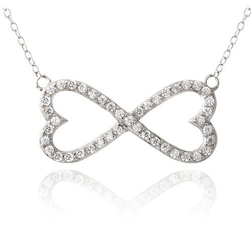 Sterling Silver CZ Infinity Hearts Necklace P13608