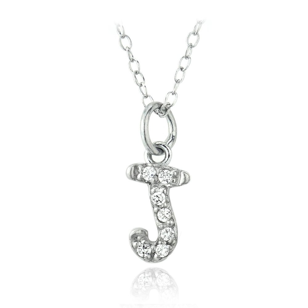 Sterling Silver CZ J Initial Necklace P13653