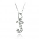 Sterling Silver CZ J Initial Necklace P13653