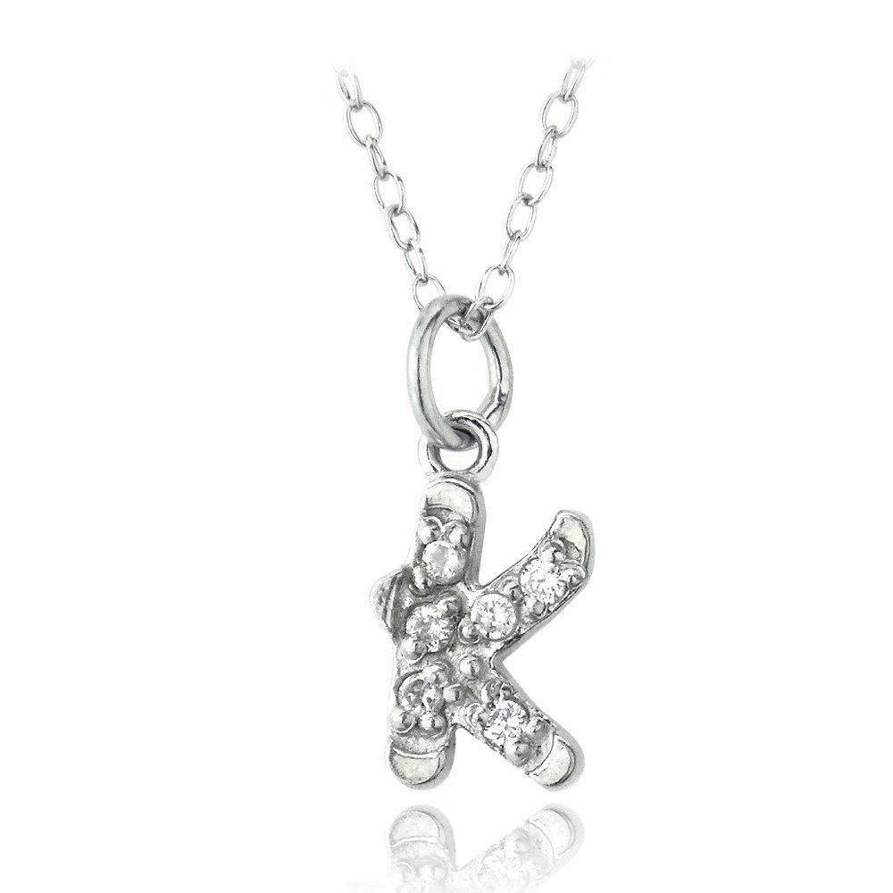 Sterling Silver CZ K Initial Necklace P13654