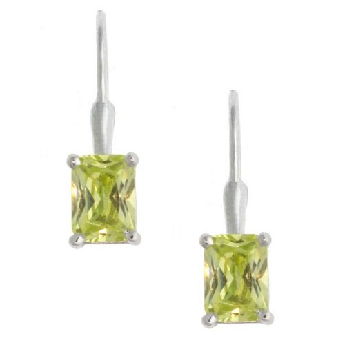 Sterling Silver CZ Light Green Leverback Earrings E11337LGR