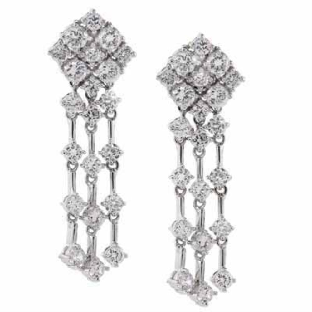 Sterling Silver CZ Long Dangling 3 Strand Chandelier Earrings E4150