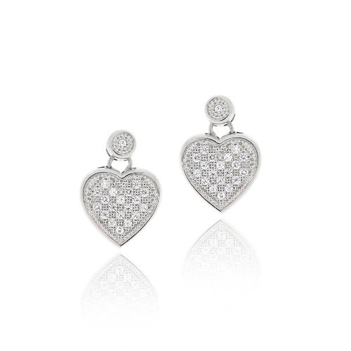 Sterling Silver CZ Micro Pave Heart Dangle Earrings E11669