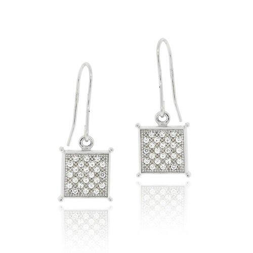 Sterling Silver CZ Micro Pave Square Dangle Earrings E11668
