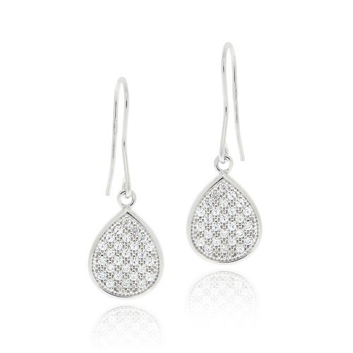 Sterling Silver CZ Micro Pave Teardrop Dangle Earrings E11671