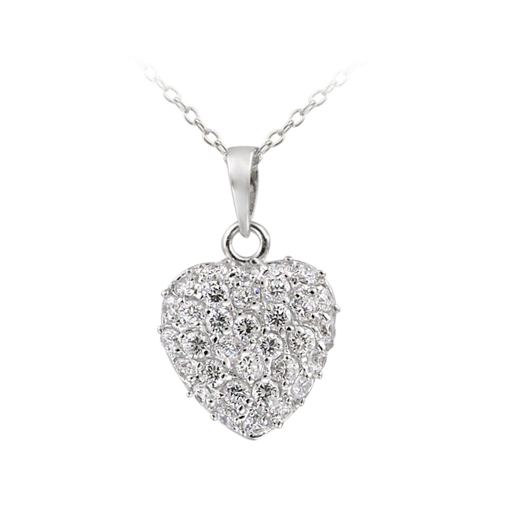 Sterling Silver CZ Mini Heart Locket Necklace P12426