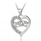 Sterling Silver CZ MOM Heart Necklace P13867