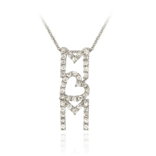 Sterling Silver CZ MOM Slide Pendant P11616