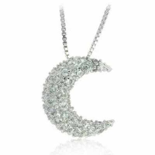 Sterling Silver CZ Moon Crescent Pendant P2777
