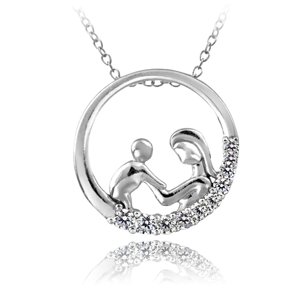Sterling Silver CZ Mother & Baby Pendant P10827